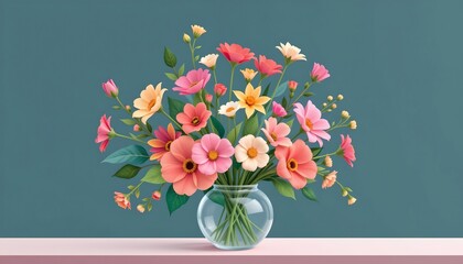 Aufkleber - high quality, flat of a flower arrangement in a vase, minimal shapes and pastel tones