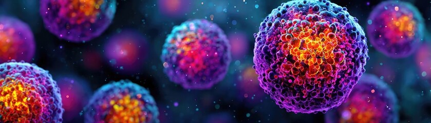 Aufkleber - Radiotherapy process chemotherapy and radiation treatment concept. Colorful microscopic view of cells under a digital microscope.