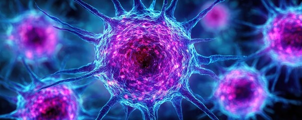 Aufkleber - Targeted therapy radiation and chemotherapy diagnosis concept. Colorful microscopic view of vibrant cells in a digital format.
