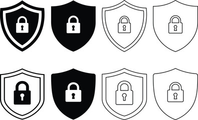 Poster - Collection of shield icons with padlock symbols representing digital security and protection