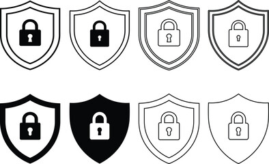 Poster - Collection of shield icons with padlock symbols representing security and digital protection concepts