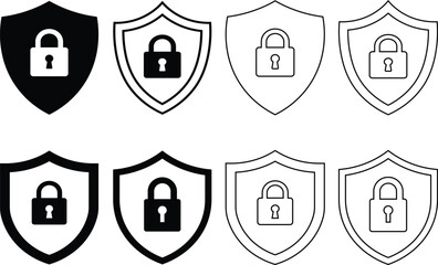 Poster - Secure shield icons representing privacy protection and digital security in various styles