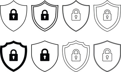 Fototapete - Security and protection icons depicting shield symbols and padlocks in modern minimalist style