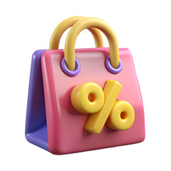Poster - 3d cartoon shopping bag discount percentage isolated on transparent background
