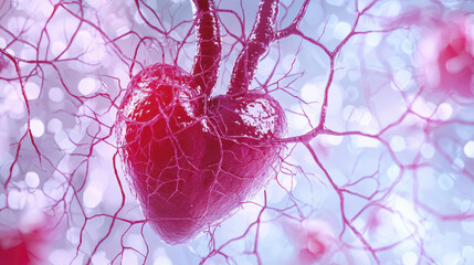 Poster - vibrant heart intertwined with intricate veins, symbolizing love and connection, set against dreamy, blurred background