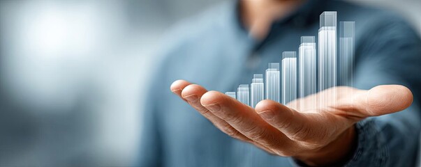 Poster - Wealth planning efficiency through goals and savings concept. Hand displaying growing data visualization for business growth.