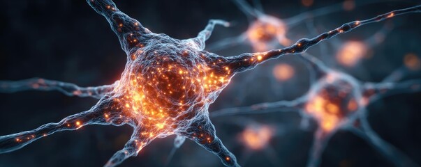 Aufkleber - Immune response discovery and treatment mechanism concept. Close-up view of neurons showcasing vibrant synaptic connections.