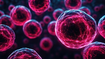 Poster - Immune response discovery and treatment mechanism concept. Microscopic view of colorful cells illustrating cellular structures.