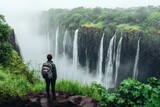 A Traveler Gazing at Victoria Falls Majestic Waterfalls in Zimbabwe, Africa A Breathtaking View of Nature's Wonder