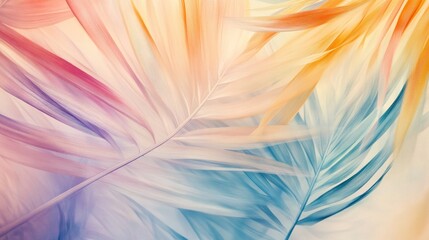Poster - Close-up of palm leaves in pastel colors, serene studio setting