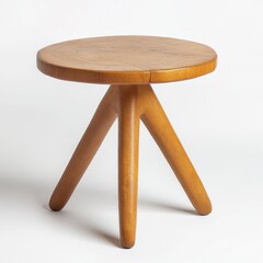 Aufkleber - Wooden stool with three legs and round top in minimalist studio