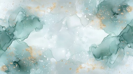 Poster - Abstract art in teal and gold, serene studio setting