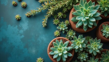 Poster - Indoor arrangement of various succulents in terracotta pots