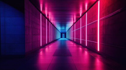 Poster - Vibrant neon lights illuminating urban tunnel at night