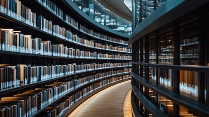 Poster - Many books arranged on modern library shelves during daytime