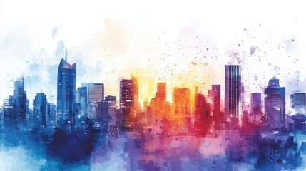 Aufkleber - Colorful cityscape with many buildings in vibrant urban setting