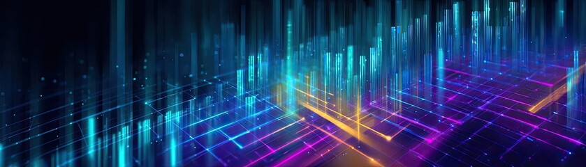 Poster - Net worth calculation using credit score tracker concept. Vibrant abstract graphic showcasing digital sound waves.