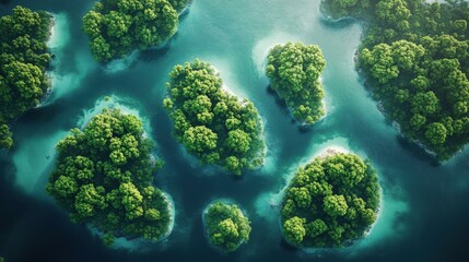 Aufkleber - Aerial view of lush green islands in tropical ocean