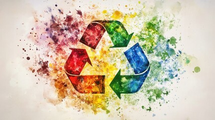 Aufkleber - Colorful abstract recycling symbol on vibrant background