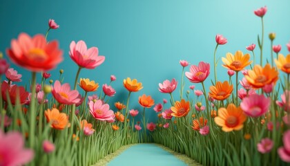Poster - Vibrant pink and orange flowers blooming in a garden