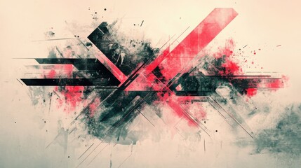 Poster - Abstract geometric artwork with paint splatter in digital environment