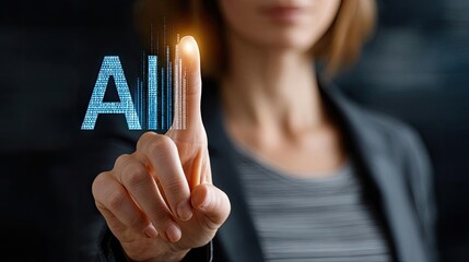 Aufkleber - Consumer optimism and investment support level concept. A person interacting with AI technology for innovation and progress.