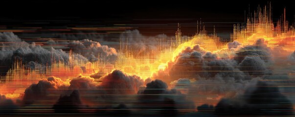 Poster - Market risk perception affects confidence in returns concept. A stunning view of fiery clouds illuminated by twilight hues.