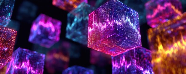 Aufkleber - Market risk perception affects confidence in returns concept. Colorful, abstract cubes floating in a digital space.
