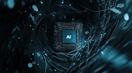 Poster - Abstract microchip glowing with AI in digital environment