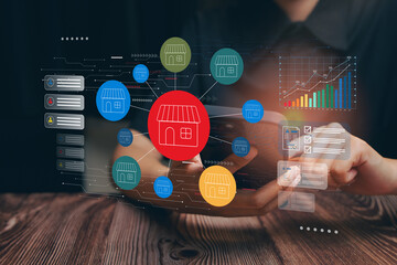 Poster - Small Business concept. Digital Connection and Analysis of Small Business Growth with Technology and Data Visualization