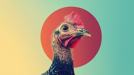 Poster - Chicken looking at viewer in serene studio setting during daytime