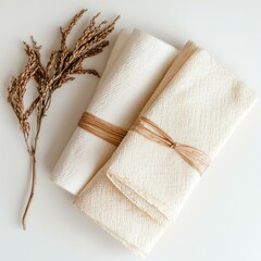 Poster - Folded fabric and dried plant arrangement on flat surface