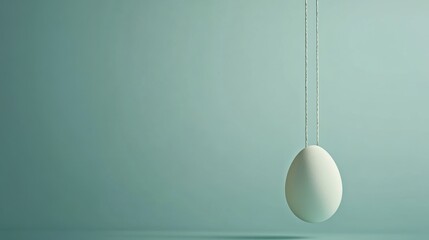 Poster - Single egg hanging from string in minimalist indoor studio