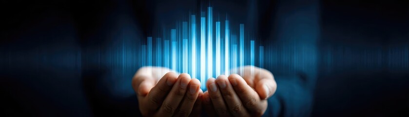 Aufkleber - Consumer optimism and investment support level concept. Hands holding a digital representation of growth and innovation.