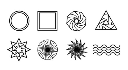 Poster - Collection of eight different geometric shapes in black outline on a white background displayed in rows