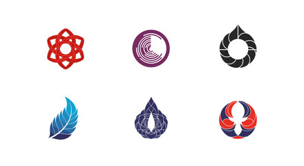 Fototapete - Collection of six abstract designs featuring geometric shapes and organic forms in various colors