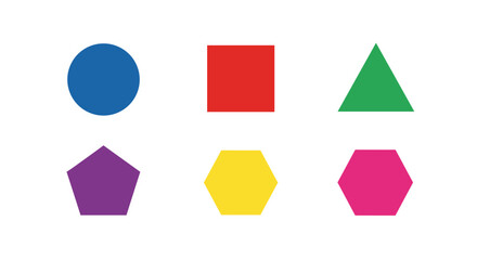 Poster - Illustration of six distinct geometric shapes arranged in two rows with varying colors and orientations