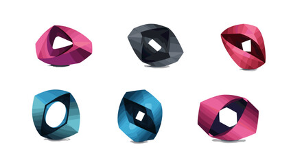 Fototapete - Arrangement of six abstract polygonal shapes in various colors on a white background design style
