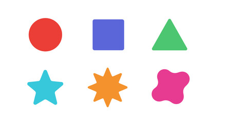 Poster - Illustration of six colorful geometric shapes including an oval, rectangle, triangle, and two stars