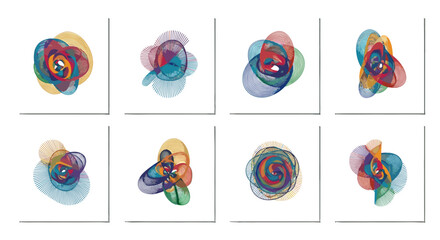 Fototapete - Collection of abstract art featuring colorful swirling lines on a white rectangular background display