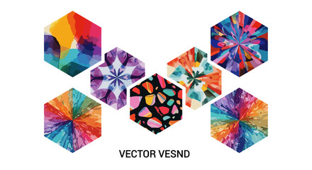 Fototapete - Abstract arrangement of colorful hexagonal shapes with various patterns and color schemes displayed
