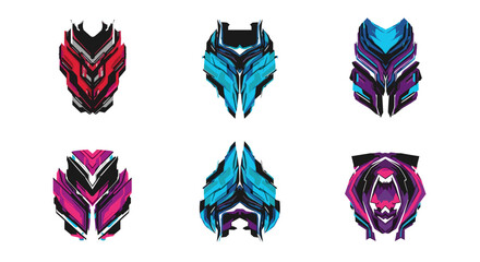 Fototapete - Collection of six abstract designs featuring vibrant colors and symmetrical patterns on white background