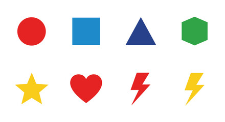 Poster - Colorful shapes including oval, rectangle, triangle, hexagon, star, heart and lightning bolts are shown