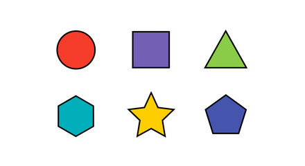 Poster - Illustration of six different geometric shapes in various colors on a white background design concept