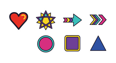 Poster - Illustration of a heart star arrows oval rectangle and triangle with colorful outlines and fills