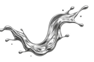 Poster - Metallic silver liquid mercury splashing and flowing on transparent background, creating a dynamic and elegant visual