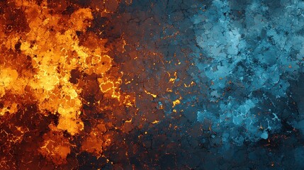 Poster - Abstract Background of Fiery Orange and Cool Blue Textures with Cracked Surface Patterns for Creative Designs