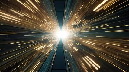 Fototapete - One-point perspective depicting a high-speed data transfer illuminated by bright light, showcasing rapid movement through a digital tunnel at night