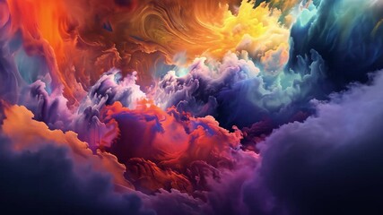 Poster - Vivid turbulent clouds of color swirl in an ethereal dance during twilight, creating a dramatic and enchanting sky