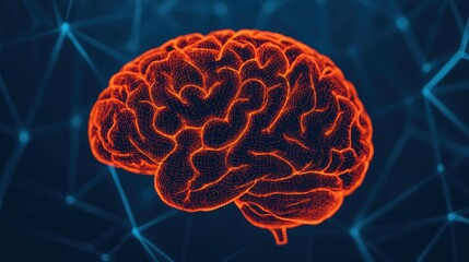 Poster - Three-Dimensional Brain Model with Abstract Network Background and Glowing Neon Effect for Scientific Illustration